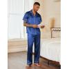 Ekouaer Mens Satin Pajama Set Short Sleeve Button Down Sleepwear Classic Loungewear Set with Long Pants(Navy Blue)