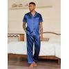 Ekouaer Mens Satin Pajama Set Short Sleeve Button Down Sleepwear Classic Loungewear Set with Long Pants(Navy Blue)