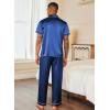 Ekouaer Mens Satin Pajama Set Short Sleeve Button Down Sleepwear Classic Loungewear Set with Long Pants(Navy Blue)