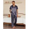 Ekouaer Mens Satin Pajama Set Short Sleeve Button Down Sleepwear Classic Loungewear Set with Long Pants(Navy Gold)