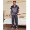 Ekouaer Mens Satin Pajama Set Short Sleeve Button Down Sleepwear Classic Loungewear Set with Long Pants(Navy Gold)