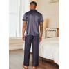 Ekouaer Mens Satin Pajama Set Short Sleeve Button Down Sleepwear Classic Loungewear Set with Long Pants(Navy Gold)