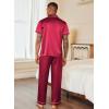 Ekouaer Mens Satin Pajama Set Short Sleeve Button Down Sleepwear Classic Loungewear Set with Long Pants(Red)