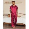 Ekouaer Mens Satin Pajama Set Short Sleeve Button Down Sleepwear Classic Loungewear Set with Long Pants(Red)