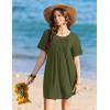Ekouaer Swimsuit Coverup for Women 2026 Short Sleeve Bathing Suit Cover Ups Beach Summer T-Shirt Dresses with Pockets(Army Green)