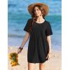 Ekouaer Swimsuit Coverup for Women 2026 Short Sleeve Bathing Suit Cover Ups Beach Summer T-Shirt Dresses with Pockets(Black)