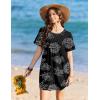 Ekouaer Swimsuit Coverup for Women 2026 Short Sleeve Bathing Suit Cover Ups Beach Summer T-Shirt Dresses with Pockets(Black Floral)