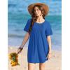 Ekouaer Swimsuit Coverup for Women 2026 Short Sleeve Bathing Suit Cover Ups Beach Summer T-Shirt Dresses with Pockets(Blue)