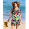 Ekouaer Swimsuit Coverup for Women 2026 Short Sleeve Bathing Suit Cover Ups Beach Summer T-Shirt Dresses with Pockets(Colourful)