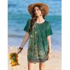 Ekouaer Swimsuit Coverup for Women 2026 Short Sleeve Bathing Suit Cover Ups Beach Summer T-Shirt Dresses with Pockets(Green Floral)