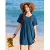 Ekouaer Swimsuit Coverup for Women 2026 Short Sleeve Bathing Suit Cover Ups Beach Summer T-Shirt Dresses with Pockets(Grey Blue)
