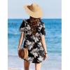 Ekouaer Swimsuit Coverup for Women 2026 Short Sleeve Bathing Suit Cover Ups Beach Summer T-Shirt Dresses with Pockets(Khaki Black Leaf)