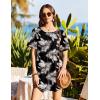 Ekouaer Swimsuit Coverup for Women 2026 Short Sleeve Bathing Suit Cover Ups Beach Summer T-Shirt Dresses with Pockets(Khaki Black Leaf)
