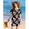Ekouaer Swimsuit Coverup for Women 2026 Short Sleeve Bathing Suit Cover Ups Beach Summer T-Shirt Dresses with Pockets(Khaki Black Leaf)