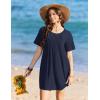 Ekouaer Swimsuit Coverup for Women 2026 Short Sleeve Bathing Suit Cover Ups Beach Summer T-Shirt Dresses with Pockets(Navy Blue)