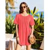 Ekouaer Swimsuit Coverup for Women 2026 Short Sleeve Bathing Suit Cover Ups Beach Summer T-Shirt Dresses with Pockets(Orange Pink)