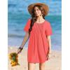 Ekouaer Swimsuit Coverup for Women 2026 Short Sleeve Bathing Suit Cover Ups Beach Summer T-Shirt Dresses with Pockets(Orange Pink)