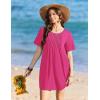 Ekouaer Swimsuit Coverup for Women 2026 Short Sleeve Bathing Suit Cover Ups Beach Summer T-Shirt Dresses with Pockets(Rose Red)