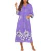 Ekouaer Women Zipper Robe 3/4 Sleeves Loungewear Dress Full Length Sleepwear Pockets Housecoat Nightgown Long Bathrobe(Purple Flower)