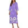 Ekouaer Women Zipper Robe 3/4 Sleeves Loungewear Dress Full Length Sleepwear Pockets Housecoat Nightgown Long Bathrobe(Purple Flower)