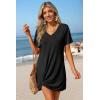 Ekouaer Women’s Coverup Short Sleeve Swimsuit Cover Ups 2026 Summer Bathing Suit Cover Twisted Cover Up Dress S-2XL(Black)
