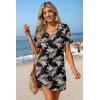 Ekouaer Women’s Coverup Short Sleeve Swimsuit Cover Ups 2026 Summer Bathing Suit Cover Twisted Cover Up Dress S-2XL(Black Palm Leaf)