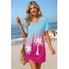 Ekouaer Women’s Coverup Short Sleeve Swimsuit Cover Ups 2026 Summer Bathing Suit Cover Twisted Cover Up Dress S-2XL(Blue Pink Tree)