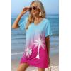 Ekouaer Women’s Coverup Short Sleeve Swimsuit Cover Ups 2026 Summer Bathing Suit Cover Twisted Cover Up Dress S-2XL(Blue Pink Tree)