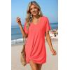 Ekouaer Women’s Coverup Short Sleeve Swimsuit Cover Ups 2026 Summer Bathing Suit Cover Twisted Cover Up Dress S-2XL(Coral Orange)