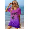 Ekouaer Women’s Coverup Short Sleeve Swimsuit Cover Ups 2026 Summer Bathing Suit Cover Twisted Cover Up Dress S-2XL(Purple Blue Coconut)