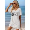Ekouaer Women’s Coverup Short Sleeve Swimsuit Cover Ups 2026 Summer Bathing Suit Cover Twisted Cover Up Dress S-2XL(White Beach Letter)