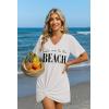 Ekouaer Women’s Coverup Short Sleeve Swimsuit Cover Ups 2026 Summer Bathing Suit Cover Twisted Cover Up Dress S-2XL(White Beach Letter)