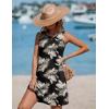 Ekouaer Womens Swimsuit Cover Up Pleated Front Bathing Suit Coverups 2026 Casual Tank Beach Dress with Pockets S-2XL(Khaki Black Leaf)