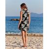 Ekouaer Womens Swimsuit Cover Up Pleated Front Bathing Suit Coverups 2026 Casual Tank Beach Dress with Pockets S-2XL(Khaki Black Leaf)