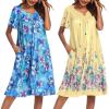 Ekouaer 2 Pack House Dresses for Women with Pockets Short Sleeve Moo Moos Floral Print Mumu Dresses(Blue Floral/Yellow Butterfly)