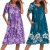 Ekouaer 2 Pack House Dresses for Women with Pockets Short Sleeve Moo Moos Floral Print Mumu Dresses(Blue Flower/Purple Floral)