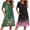 Ekouaer 2 Pack House Dresses for Women with Pockets Short Sleeve Moo Moos Floral Print Mumu Dresses(Floral Green/Cherry Blossomsl)