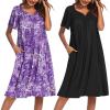 Ekouaer 2 Pack House Dresses for Women with Pockets Short Sleeve Moo Moos Floral Print Mumu Dresses(Purple Floral/Black)