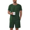 Ekouaer Mens Pajamas Sets Shorts Soft Short Sleeve Pjs Breathable Quick Dry Summer Sleepwear Casual Lounge Sets with Pockets(Deep Green)
