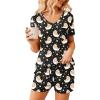 Ekouaer Womens Pajama Sets Short Sleeve Pajamas for Women Sets Soft Lounge Sets Casual V Neck Sleepwear PJS(Black Teddy)
