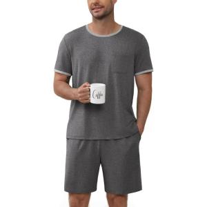 Ekouaer Mens Pajamas Sets Shorts Soft Short Sleeve Pjs Breathable Quick Dry Summer Sleepwear Casual Lounge Sets with Pockets(Grey)