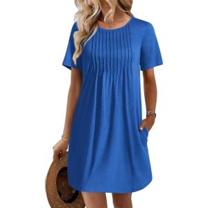 Ekouaer Swimsuit Coverup for Women 2026 Short Sleeve Bathing Suit Cover Ups Beach Summer T-Shirt Dresses with Pockets(Blue)
