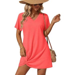 Ekouaer Women’s Coverup Short Sleeve Swimsuit Cover Ups 2026 Summer Bathing Suit Cover Twisted Cover Up Dress S-2XL(Coral Orange)