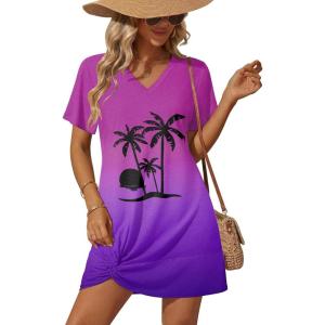 Ekouaer Women’s Coverup Short Sleeve Swimsuit Cover Ups 2026 Summer Bathing Suit Cover Twisted Cover Up Dress S-2XL(Purple Blue Coconut)