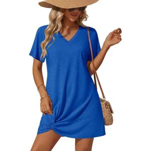 Ekouaer Women’s Coverup Short Sleeve Swimsuit Cover Ups 2026 Summer Bathing Suit Cover Twisted Cover Up Dress S-2XL(Snorkel Blue)