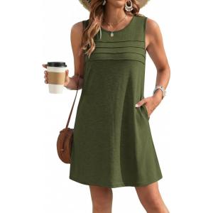 Ekouaer Womens Swimsuit Cover Up Pleated Front Bathing Suit Coverups 2026 Casual Tank Beach Dress with Pockets S-2XL(Army Green)