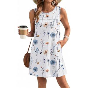 Ekouaer Womens Swimsuit Cover Up Pleated Front Bathing Suit Coverups 2026 Casual Tank Beach Dress with Pockets S-2XL(White Floral)