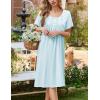 Ekouaer Cotton Nightgowns for Women Short Sleeve House Dress Pleated Night Gown Button Sleep Shirt Ladies Nightdress(Baby Blue)