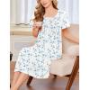 Ekouaer Cotton Nightgowns for Women Short Sleeve House Dress Pleated Night Gown Button Sleep Shirt Ladies Nightdress(Floral Blue White)