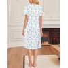 Ekouaer Cotton Nightgowns for Women Short Sleeve House Dress Pleated Night Gown Button Sleep Shirt Ladies Nightdress(Floral Blue White)